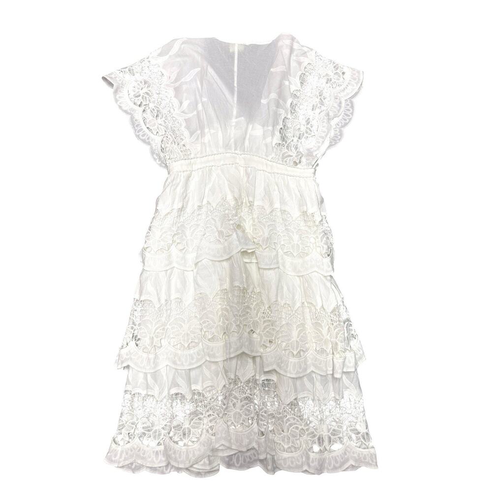 FARM Rio Richelieu Tiered Lace Midi Dress XL White Cotton Boho Embroidered - Picture 6 of 9